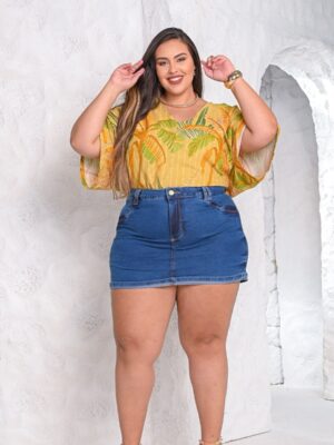Blusa estampada, manga morcego