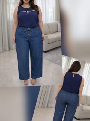 Calça de tensel modelo reto