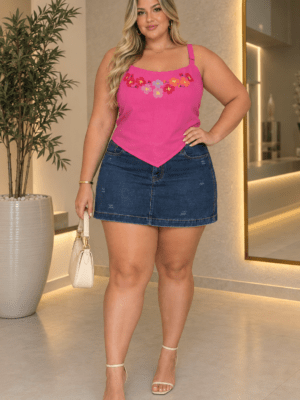 Short saia Jeans Com Elastano